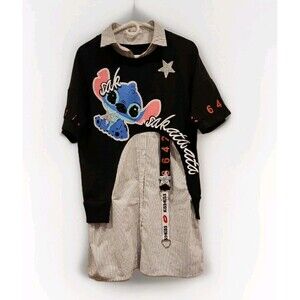 abo abbandono Sequin Embellished Tunic Shirt Dress Stitch  M/L Punk Style Fun